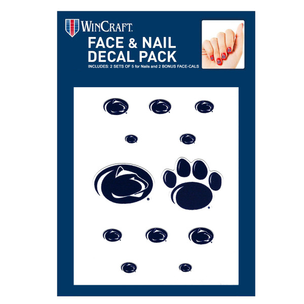 face & nail decal pack with Penn State Athletic Logos and paw prints